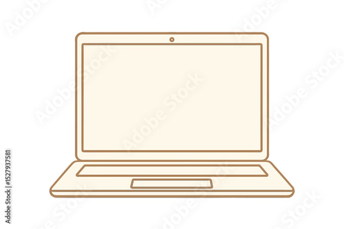 Open cream-colored laptop icon illustration, simple style, outlined on white background