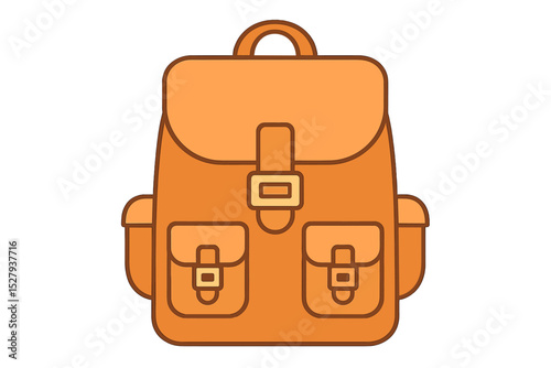 Cartoon orange backpack icon for school, travel, hiking, or camping adventures
