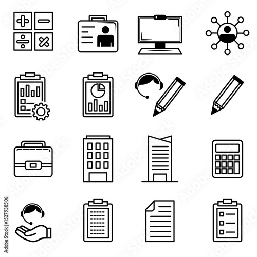 building icons and business icons, task icons, business task icon illustrations, business customer service icons