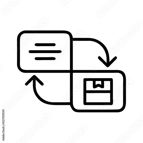 Communication and package exchange illustrated with arrows in line art  