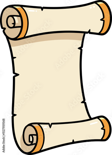 Cartoon Scroll Paper Clipart – Blank Ancient Scroll Illustration for Maps, Messages, and Fantasy Designs

