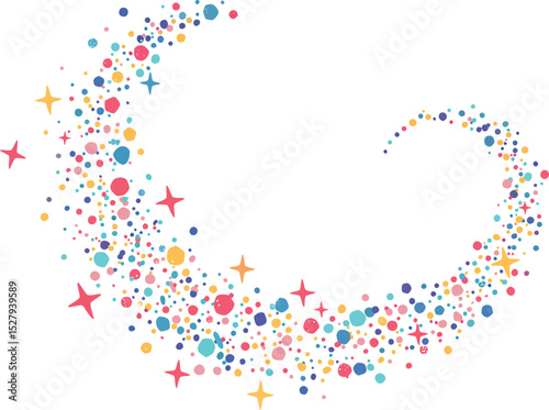 Colorful Confetti Swirl Clipart – Curved Dot and Shape Trail Illustration for Celebration, Party, and Festive Designs

