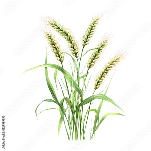 Wheat Stalk with Green Leaves on Transparent Background