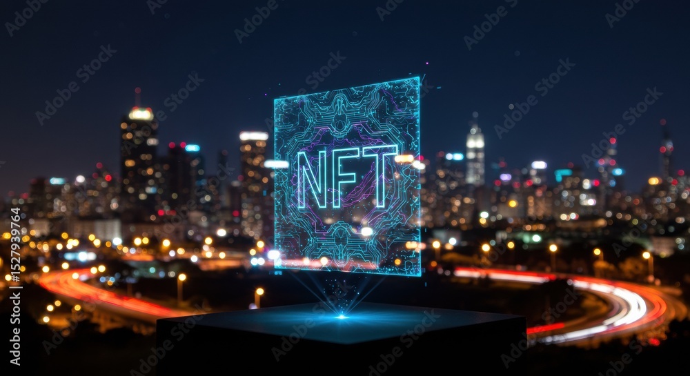 Fototapeta premium Futuristic cityscape with glowing blue abstract digital connections, symbolizing smart city technology and global network, wide