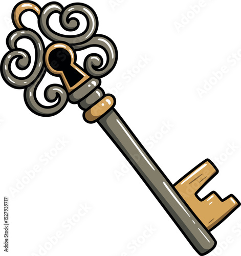 Vintage Ornate Skeleton Key Illustration - Antique Lock and Key Design for Collectors
