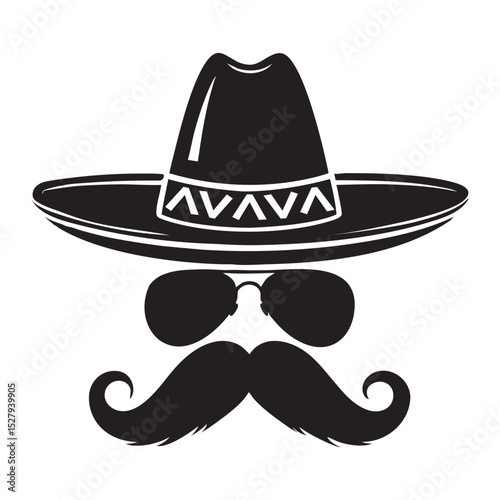 Mexican man with sombrero sunglasses and mustache vector illustration cinco de mayo party celebration design silhouette
