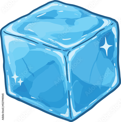 Blue Ice Cube Illustration - Frozen, Refreshing, and Cool Concept Art
