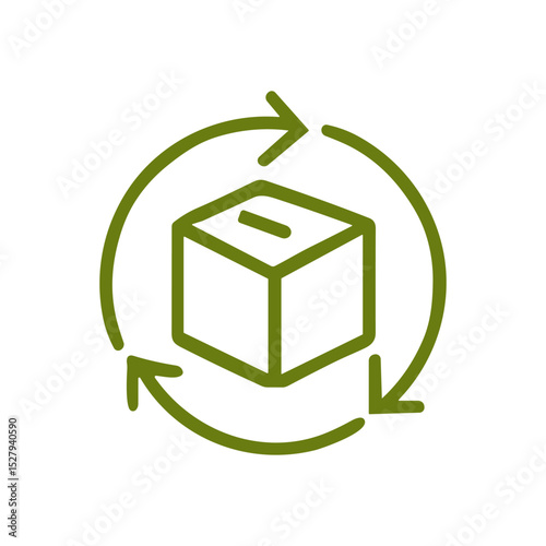 Reusable donation box with rotating arrows. Icon symbol illustration