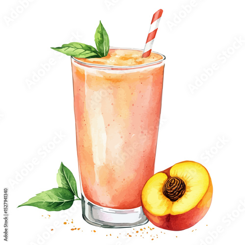 Peach Smoothie, watercolor vector, high quality, isolated on a white background.
