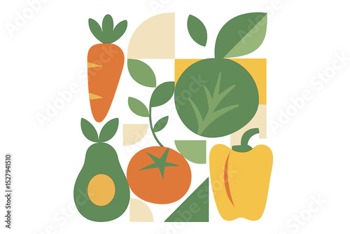Vector icon of healthy vegetables in geometric shapes, representing fresh produce and vegetarian food