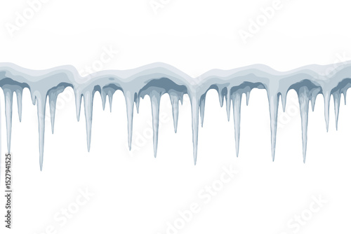 Illustration of many sharp icicles hanging down from a frozen surface on a winter day