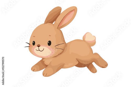 Cartoon brown rabbit running vector illustration on isolated white background