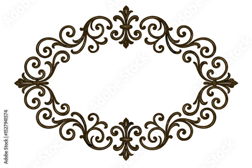 Ornamented oval frame with floral swirls and Fleur de Lis elements for elegant design projects, decorative border