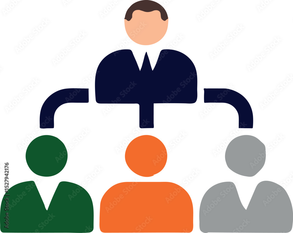Creative vector illustration representing leadership, team management, and business hierarchy. The icon features a leader figure guiding a group, perfect for business strategies, HR presentations, cor