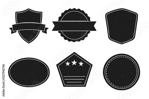 Six black retro styled badge shapes isolated on white background vector illustration