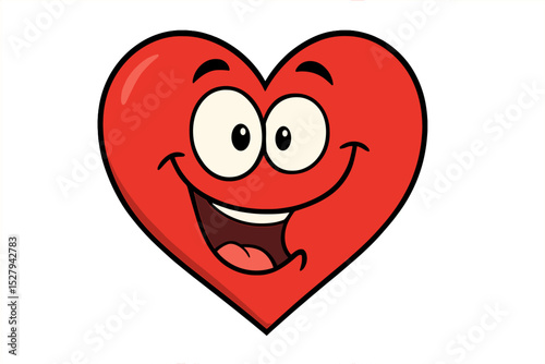 Happy red heart cartoon character smiling brightly on a plain white background
