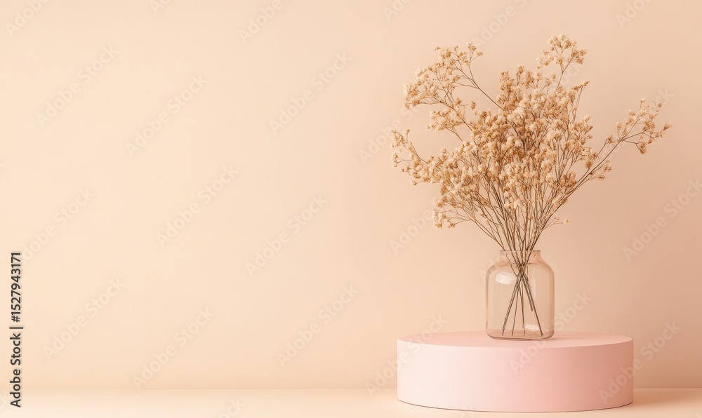 Obraz premium A vase of flowers sits on a pink pedestal