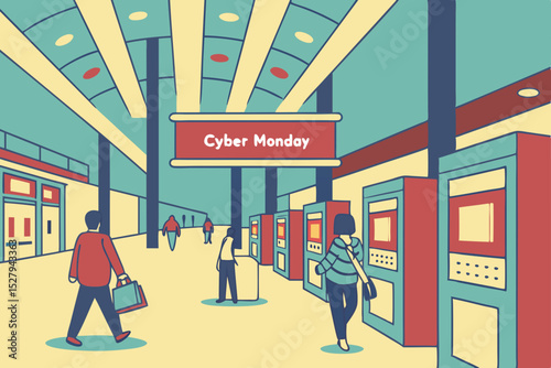 Cyber monday shopping mall illustration