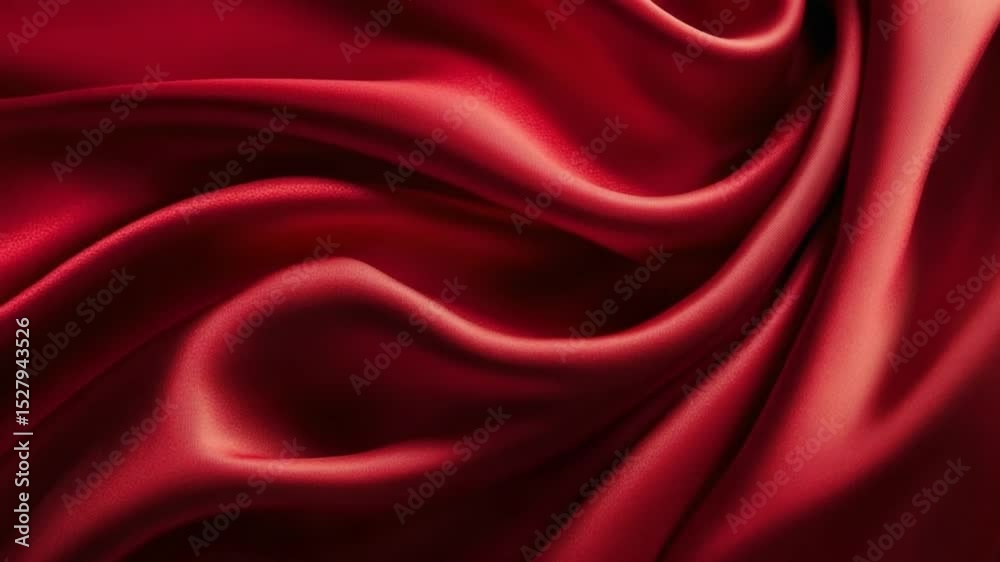 Elegant crimson silk fabric flowing smoothly with captivating waves and folds