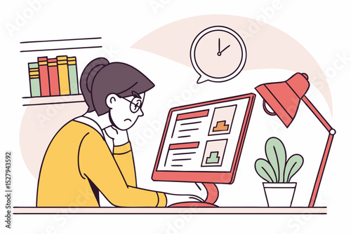 Woman concentrating on computer work at desk