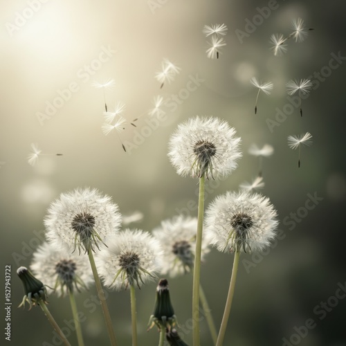 Serene Sunset Dandelions:  A Gentle Breeze Whispers Wishes on Fleeting Seeds