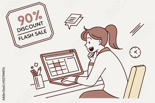 Excited woman shopping online during flash sale