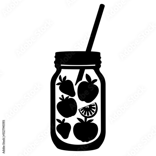 Silhouette mason jar with fruit and straw, eco-friendly reusable drinkware design