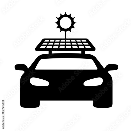 Car silhouette with solar panel icon, renewable energy transportation, eco innovation
