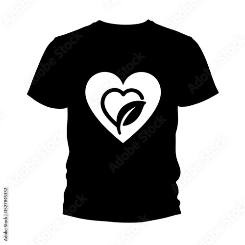Eco-friendly t-shirt with heart and leaf symbol, sustainability and ethical fashion