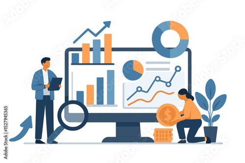 Financial analysis vector illustrates economic data and investment strategy at work