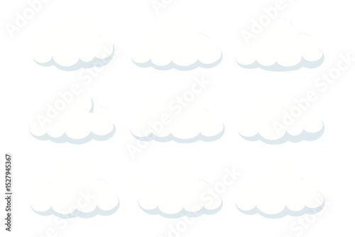 Cartoon cloud collection in vector graphic, different shapes isolated on white