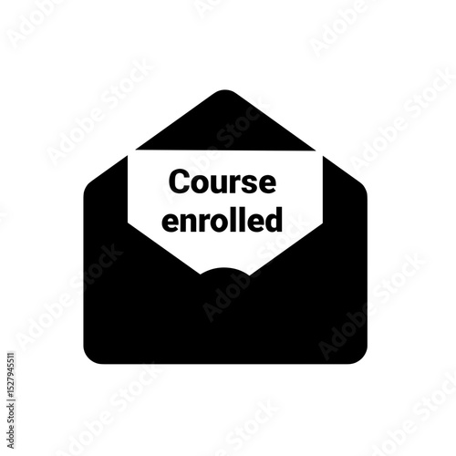 Silhouette of email icon with "course enrolled" message, education notification alert