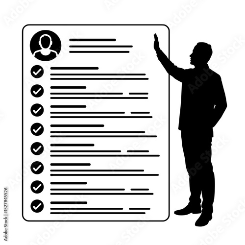 Silhouette of person pointing at skills checklist on white background, career readiness