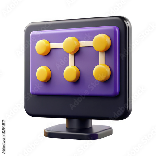 3d computer monitor icon with network nodes isolated on white background