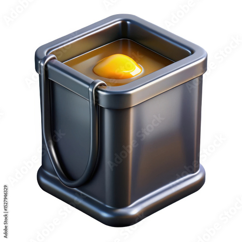 3d render metallic container with yellow sphere isolated on white background