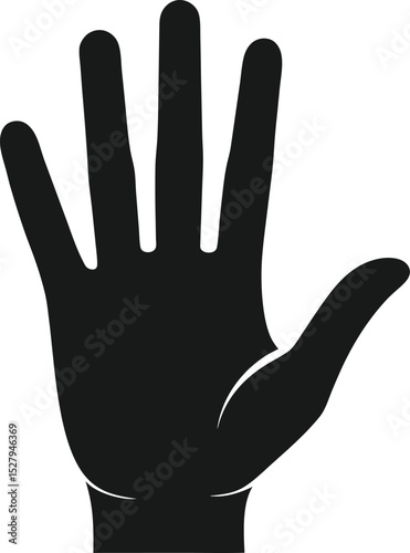 Black Hand Silhouette Featuring Four Fingers Up Isolated on White Background