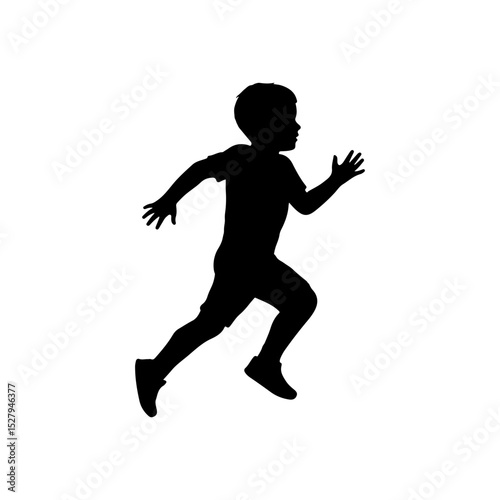Boy running silhouette icon vector flat design.