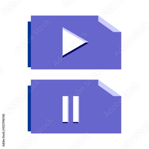 Classic play and pause media player icons on stylized document shapes, ideal for video and audio interfaces. Perfect for web, app, and digital content controls