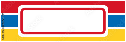 Red, blue, and yellow striped background with a blank frame, perfect for banners, name tags, and product labels. Ideal for adding custom text or logos Free Download Red, blue, and yellow striped background with a blank frame, perfect for banners, name tags, and product labels. Ideal for adding custom text or logos - GFXLoad