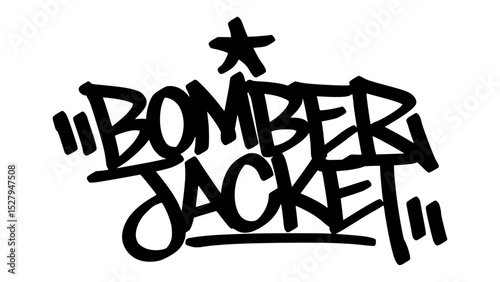 Graffiti tag text "Bomber Jacket" in bold urban handstyle. Street art lettering with edgy outerwear vibes. Vector design perfect for fashion, merch, and streetwear graphics.
