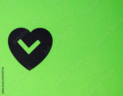 Black heart icon with check mark on lime green background