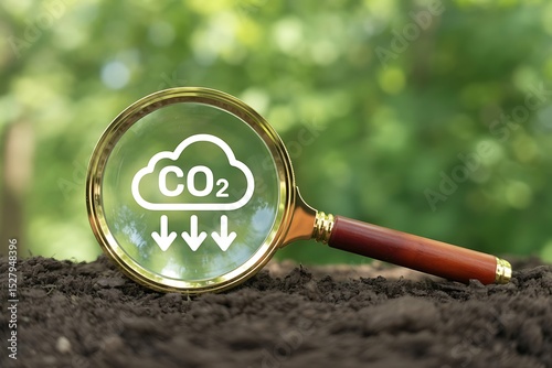 Magnifying glass focusing on co2 absorption in soil