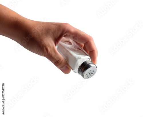 Hand sprinkling salt from a shaker.