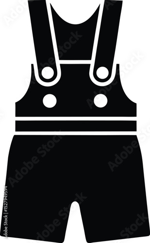 Black and White Silhouette of Overalls with Shoulder Straps and Short Pants Design