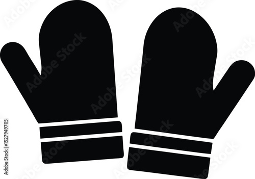 Two Black Winter Mittens Isolated on White Background for Seasonal Designs Projects