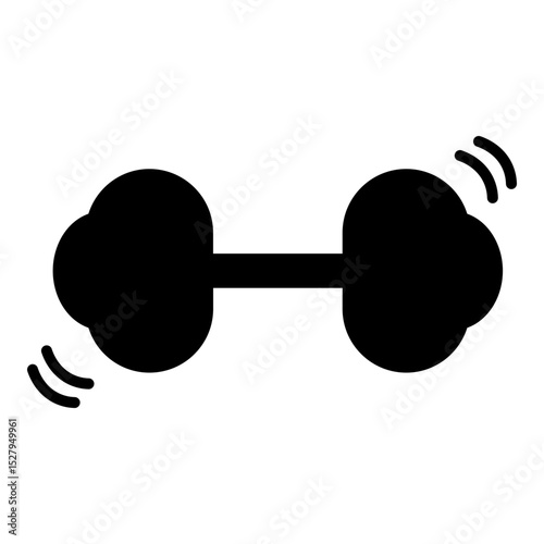  Solid black icon depicting a dumbbell with two short, curved lines on each side, suggesting motion or vibration. This indicates the dumbbell is in use, being lifted, or signifying active exercise.
