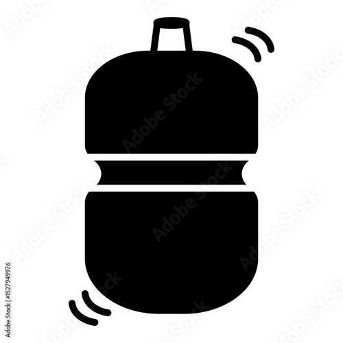  Solid icon depicting a classic punch bag or boxing bag, hanging vertically. It features a rounded top and bottom section with a slightly narrower middle. Small, curved lines emanate from the top righ