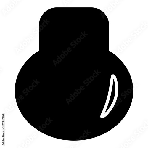 Solid black vector illustration of a kettlebell, showcasing its classic shape with an integrated handle and rounded base. This iconic design represents strength, fitness, weight training, and an activ