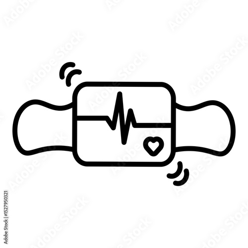 Line art illustration of a chest-mounted heart rate sensor. The design features a horizontally elongated, rounded main unit with loops extending from its sides, representing straps. A clear outline of