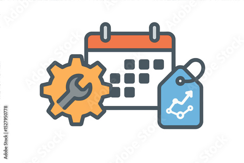 Vector icon showing schedule maintenance with price increase tag isolated